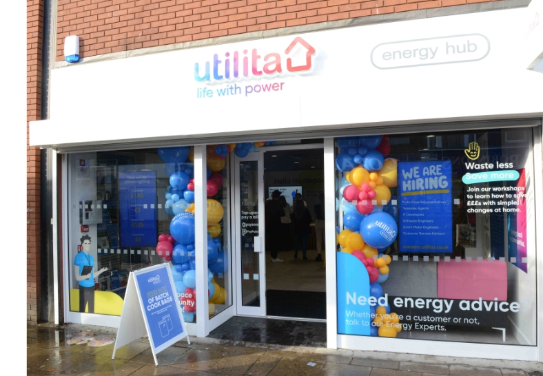 Shop front of Utilita Energy Hub on the high street