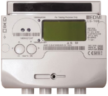 EDMI Electricity Smart Meter with a barcode, a green display and two buttons