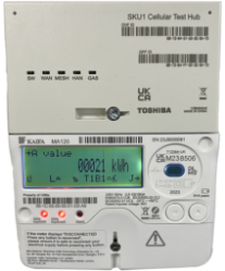Kaifa Electricity Smart Meter with three barcodes, a green display with lightbulbs underneath and three buttons